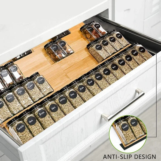 Bamboo Spice Rack Tray Drawer Organiser