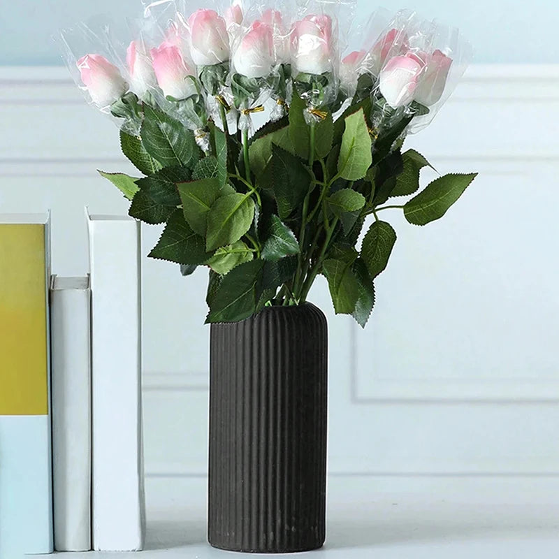 Striped Ceramic-Style Decorative Vase