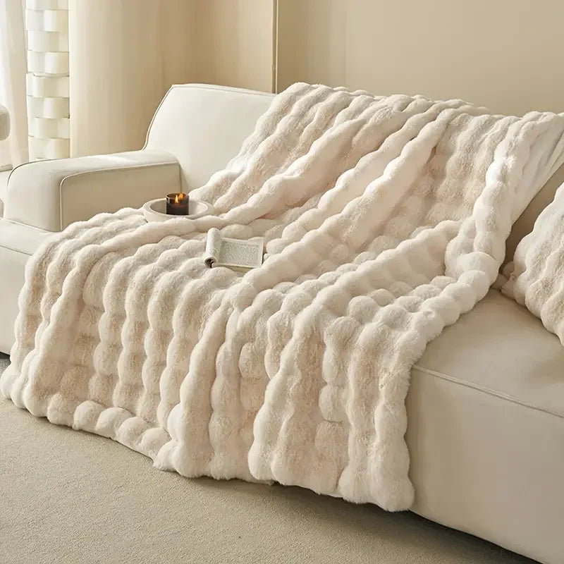 Faux Rabbit Fleece Soft Throw Blanket