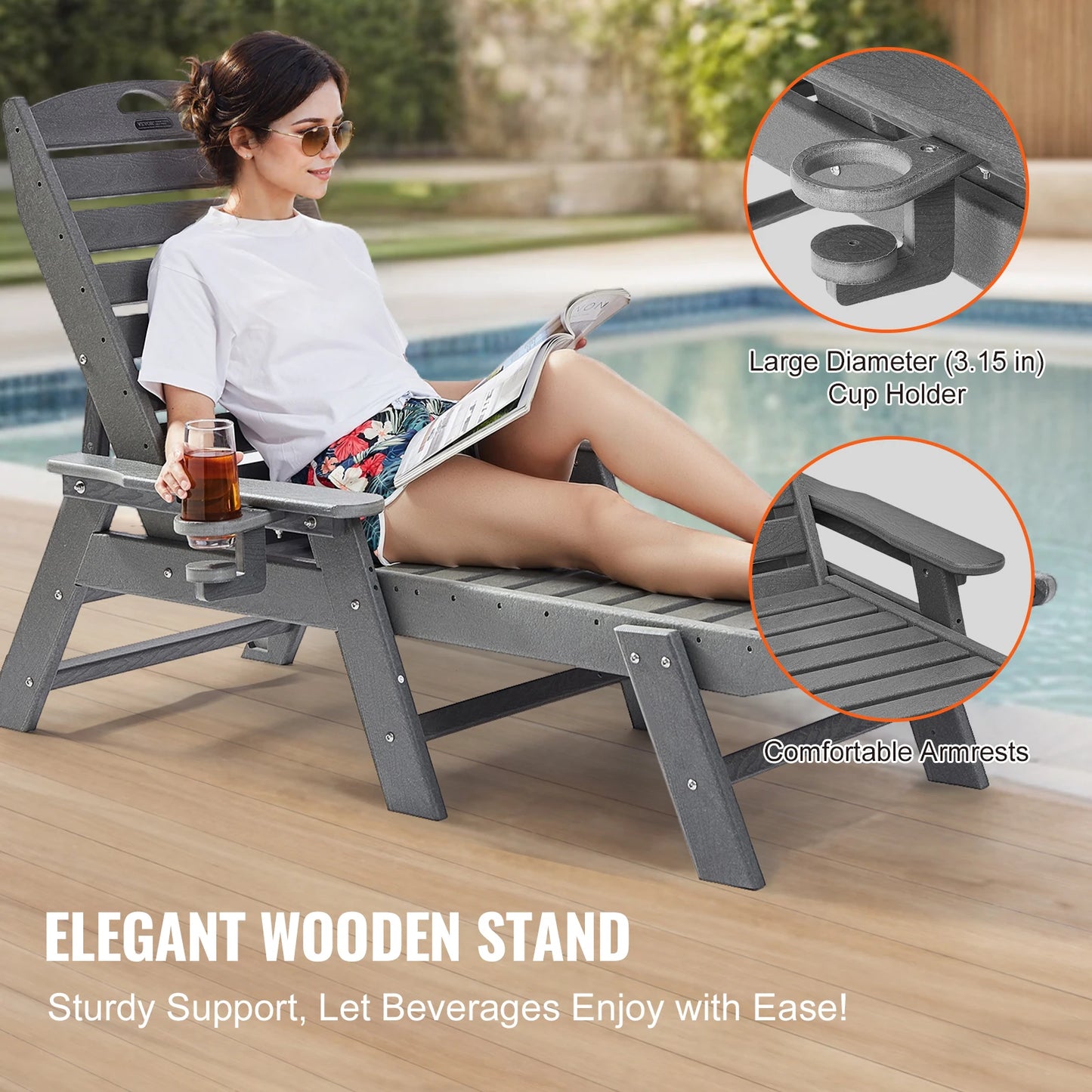 Adjustable Patio Lounge Chair with Cup Holder