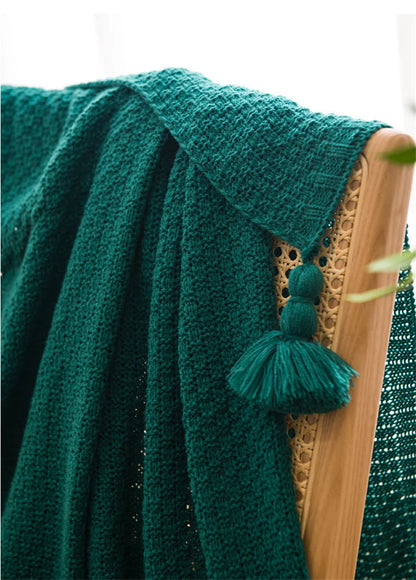 Nordic Chunky Knit Throw Blanket with Tassels