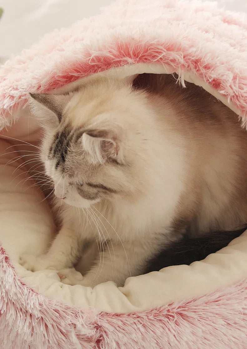 Cat Plush Round Snuggle Bed