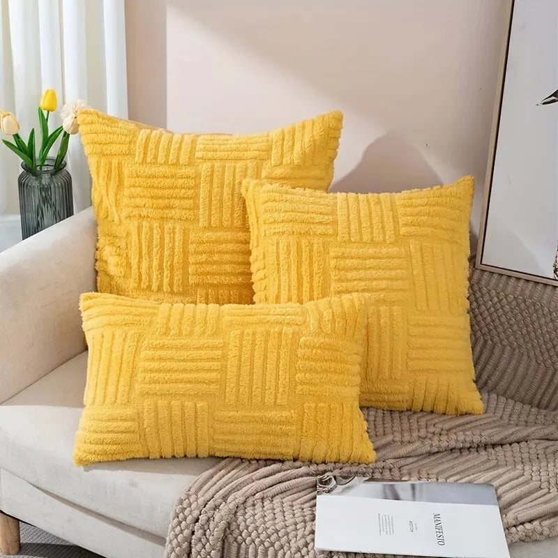 Yellow furry pillow hotsell