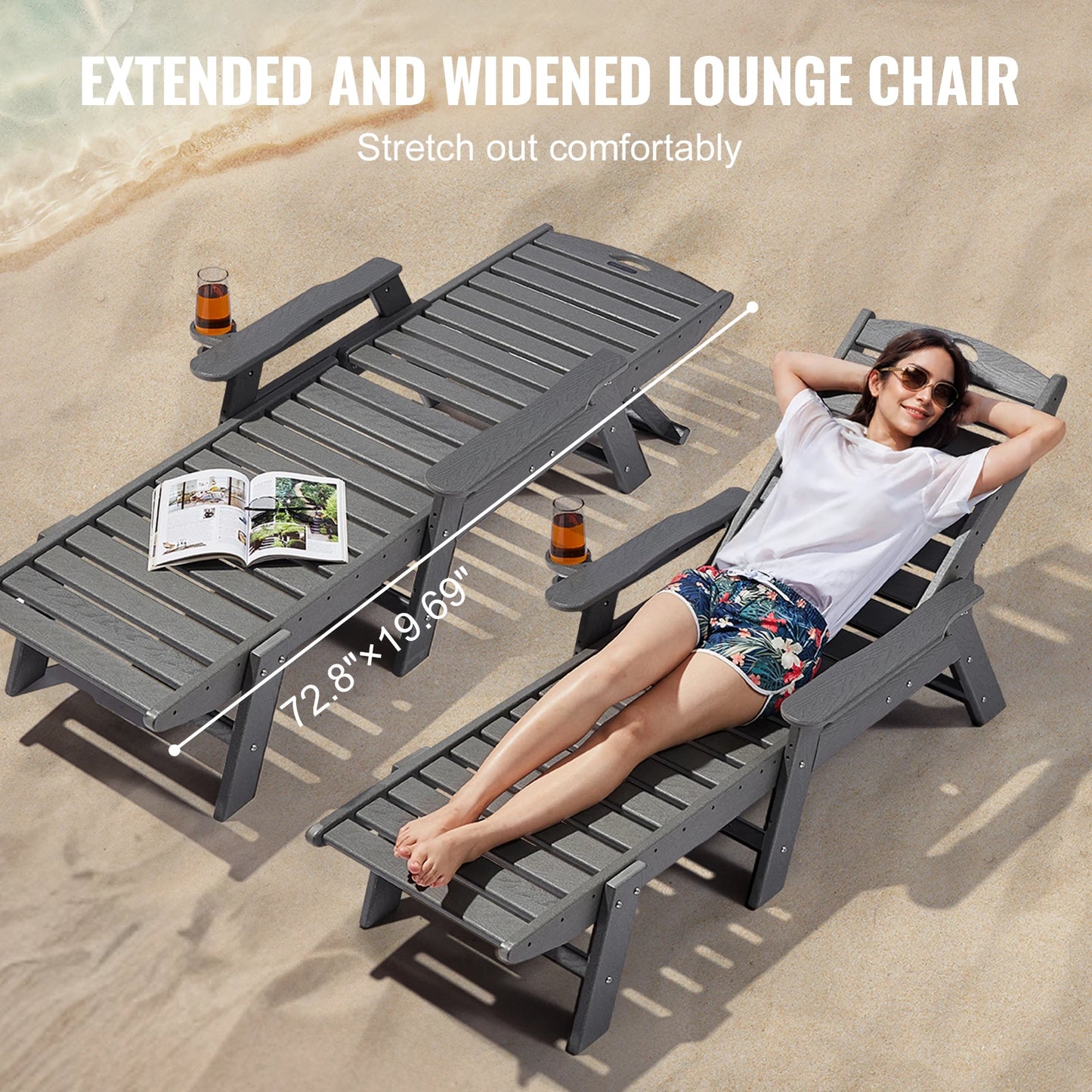 Adjustable Patio Lounge Chair with Cup Holder