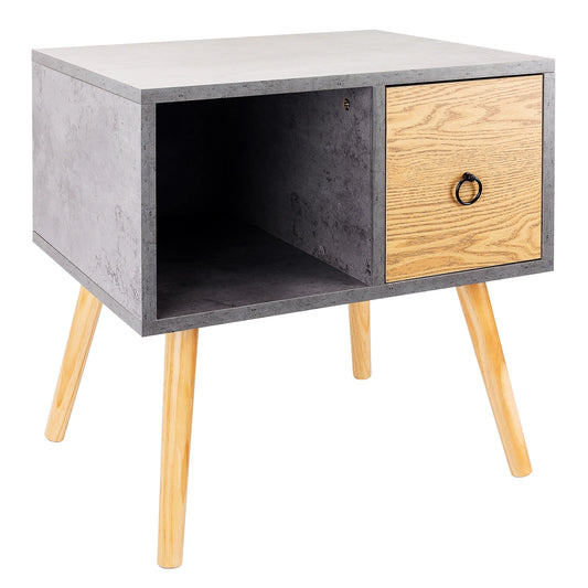 Grey Waterproof Nightstand with Drawer and Open Storage