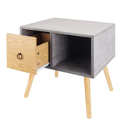 Grey Waterproof Nightstand with Drawer and Open Storage